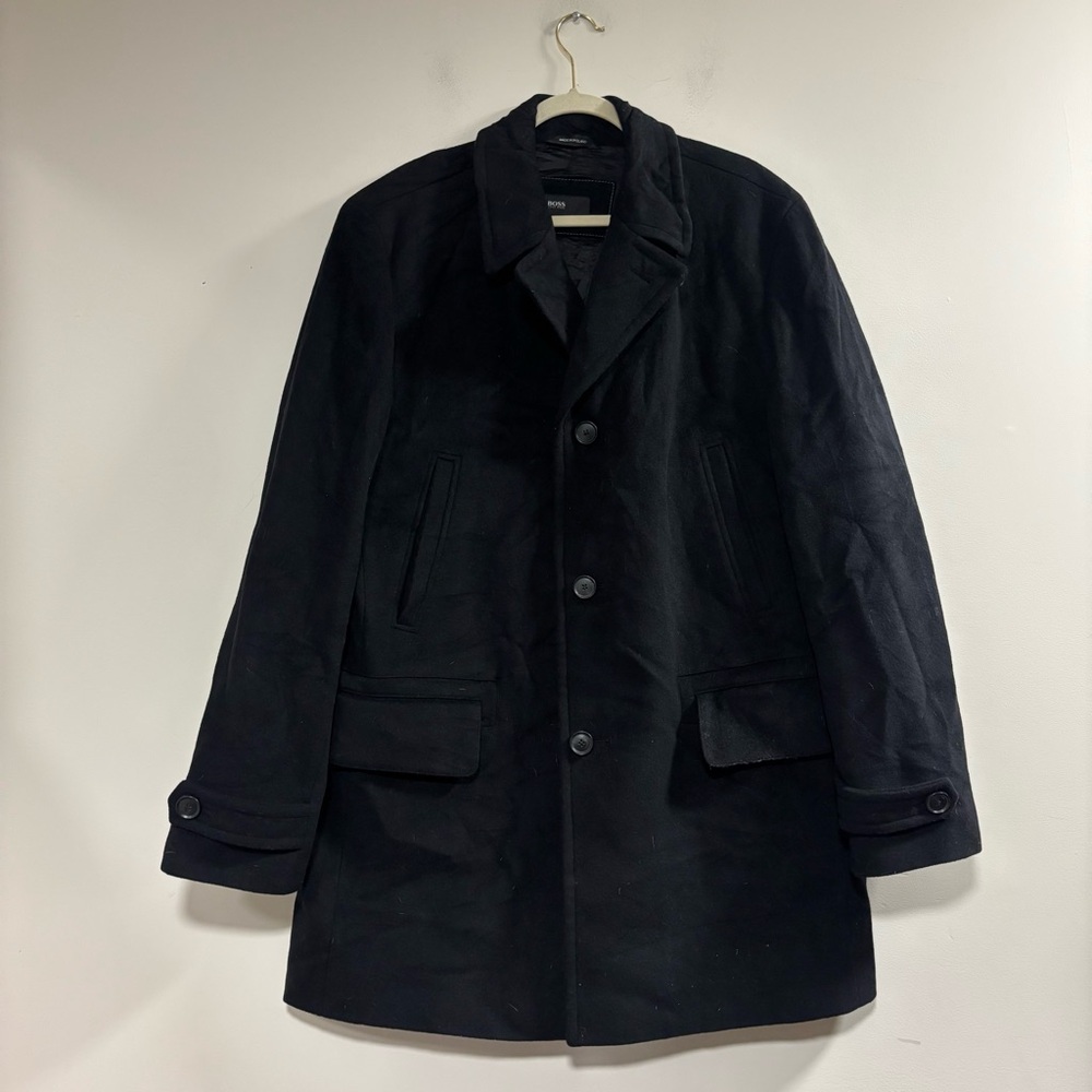 Hugo Boss Classic Black Pea Coat for Men